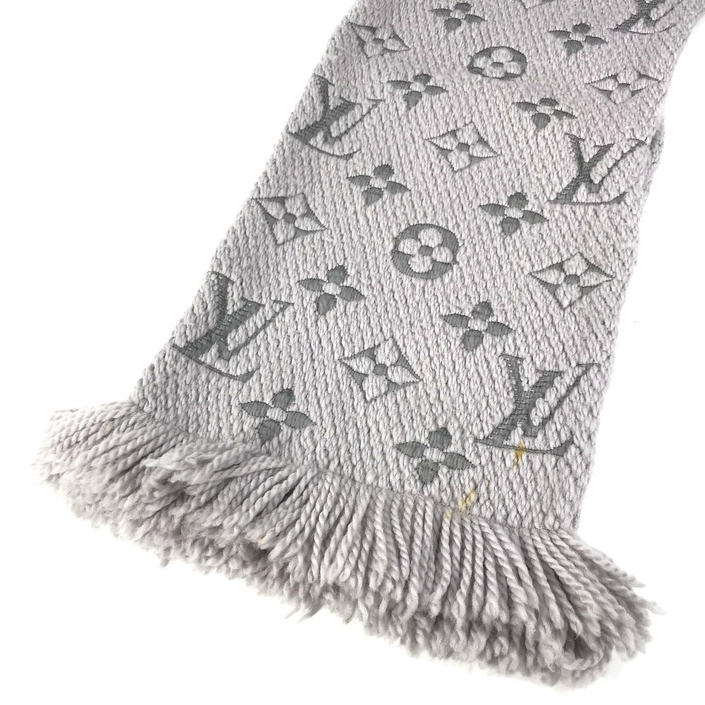 LOUIS VUITTON M74742 Echarpe Logomania Fringed Scarf Wool Unisex Grips Perle Grey