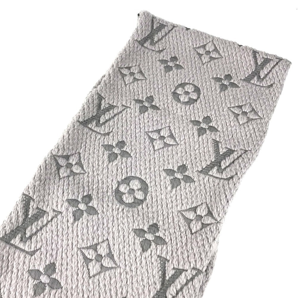 LOUIS VUITTON M74742 Echarpe Logomania Fringed Scarf Wool Unisex Grips Perle Grey