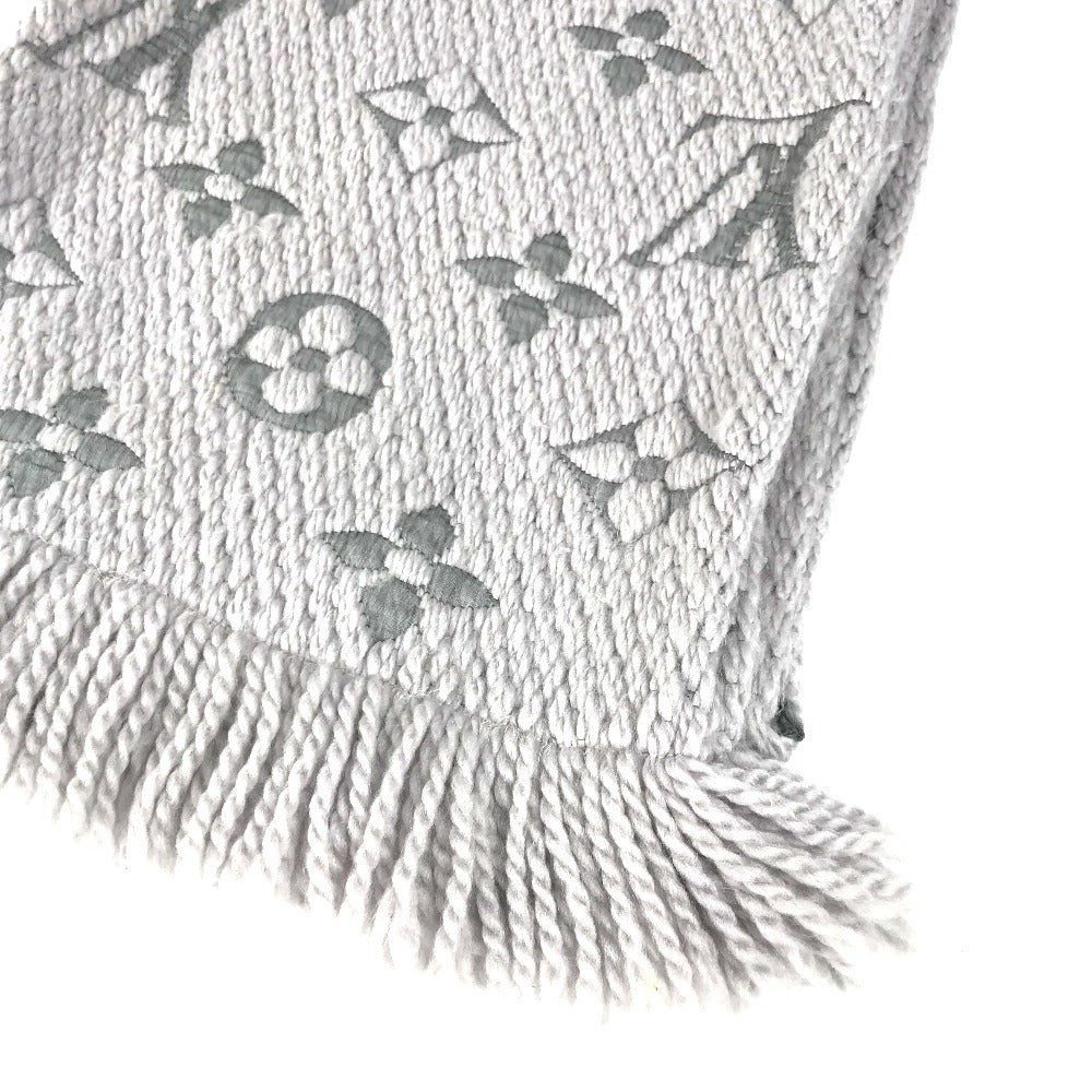 LOUIS VUITTON M74742 Echarpe Logomania Fringed Scarf Wool Unisex Grips Perle Grey