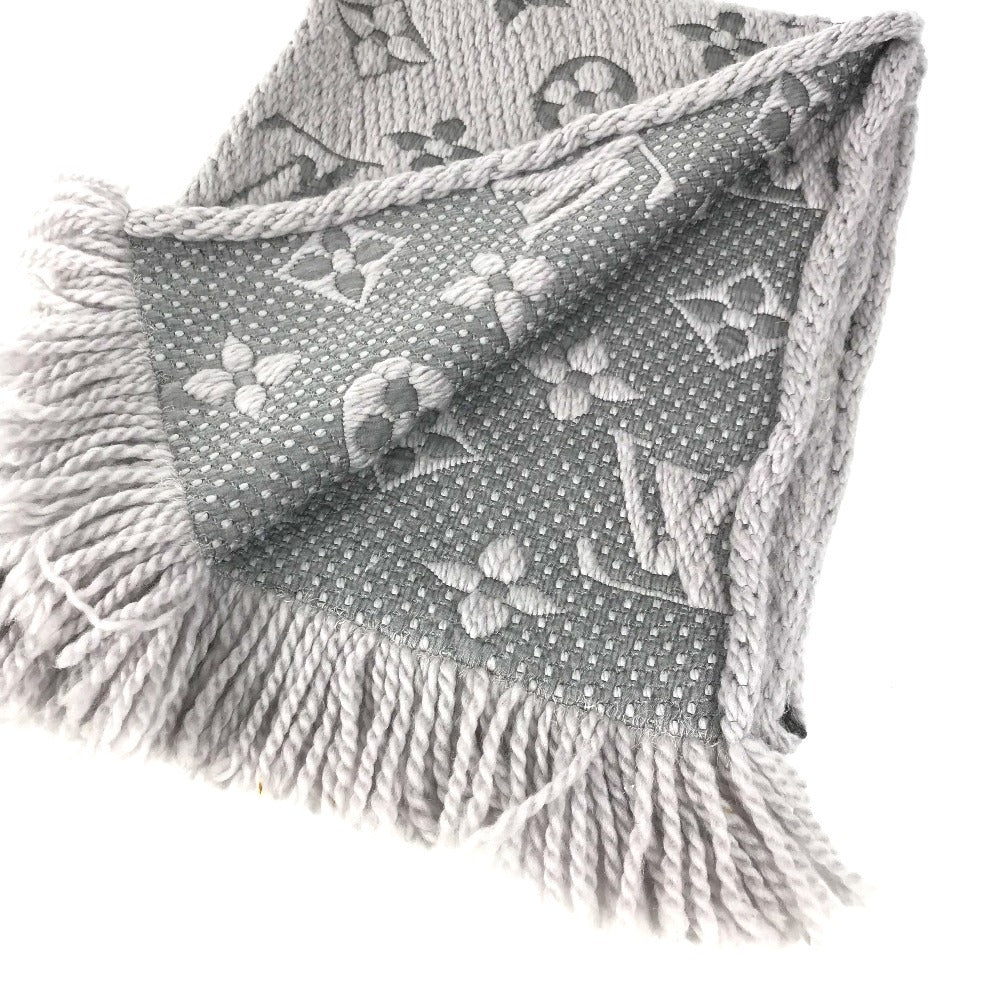 LOUIS VUITTON M74742 Echarpe Logomania Fringed Scarf Wool Unisex Grips Perle Grey
