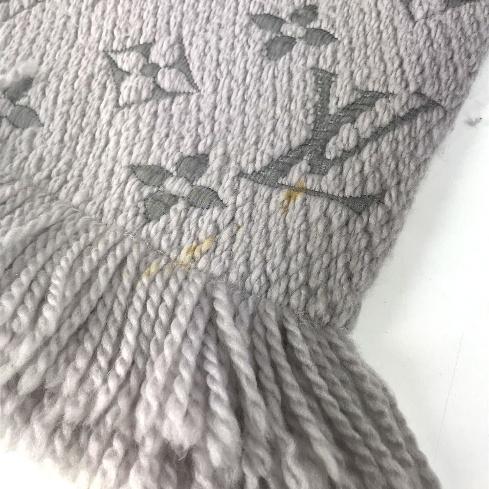 LOUIS VUITTON M74742 Echarpe Logomania Fringed Scarf Wool Unisex Grips Perle Grey