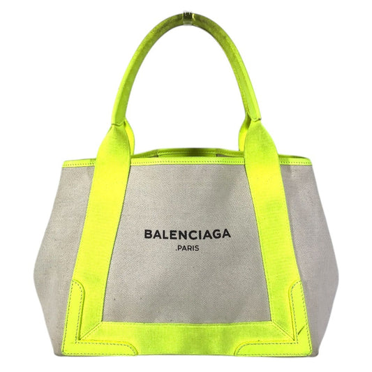 BALENCIAGA 339933 Navy Cabas S Navy Cabas S Bag Tote Bag Handbag Leather/Canvas Unisex Yellow
