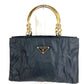 PRADA Triangle Logo Plate Metal Handle Bag Tote Bag Handbag Nylon Unisex Black