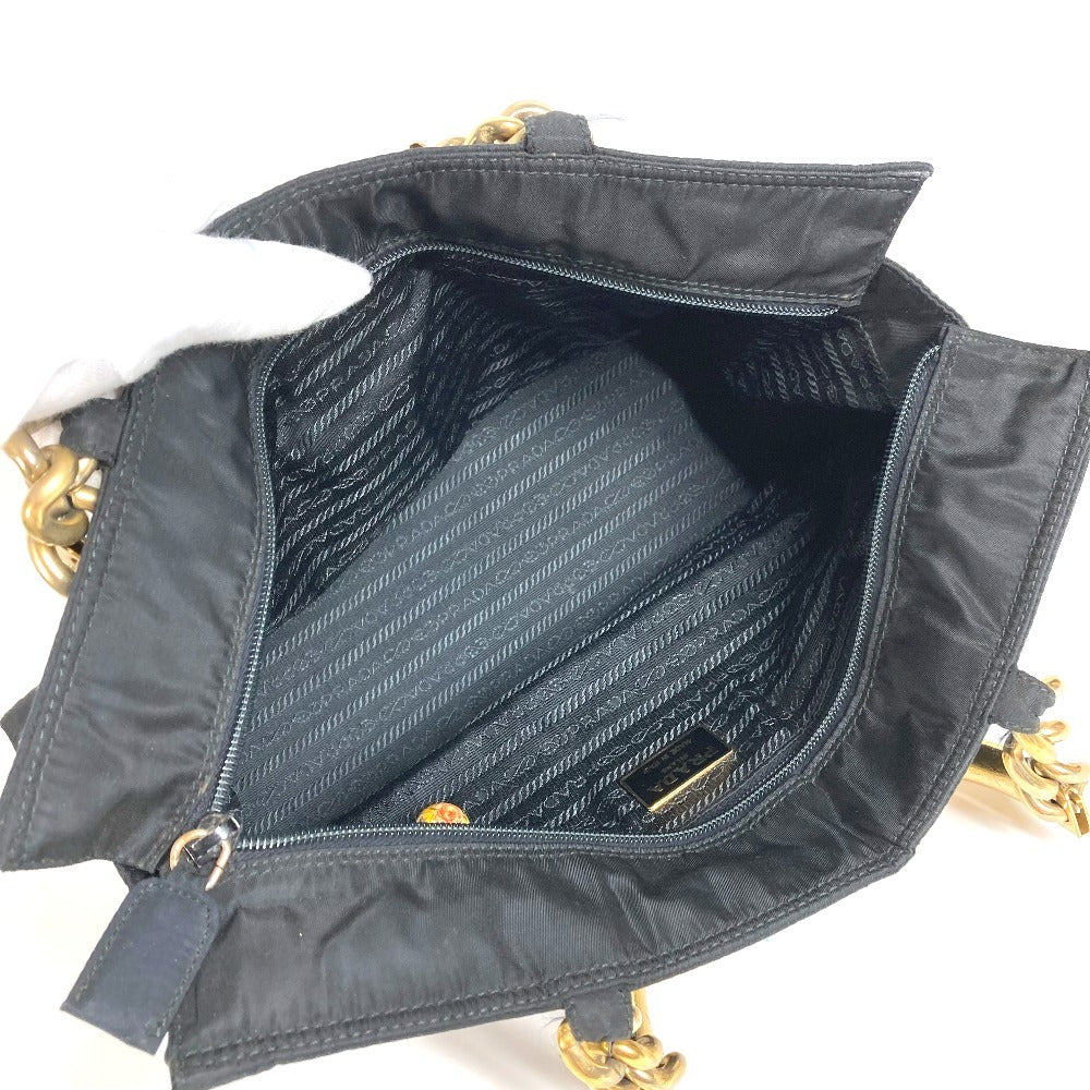 PRADA Triangle Logo Plate Metal Handle Bag Tote Bag Handbag Nylon Unisex Black
