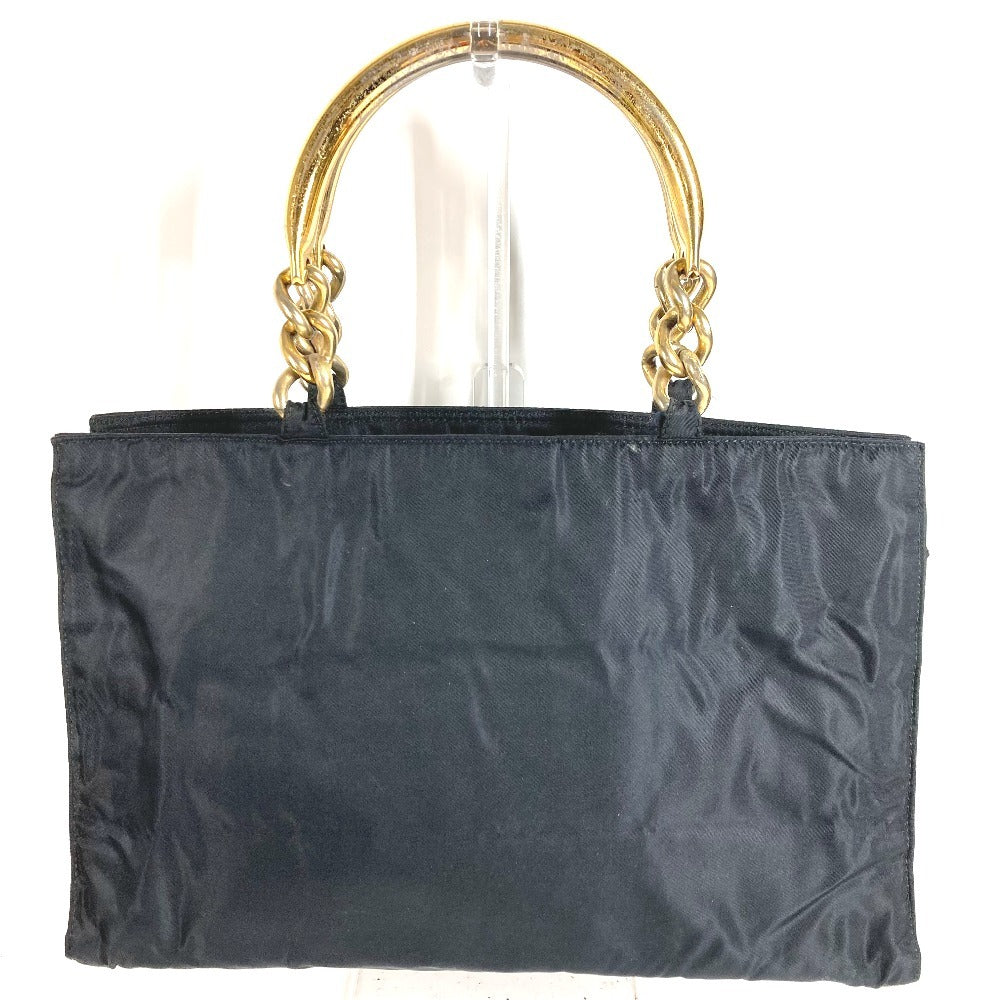 PRADA Triangle Logo Plate Metal Handle Bag Tote Bag Handbag Nylon Unisex Black