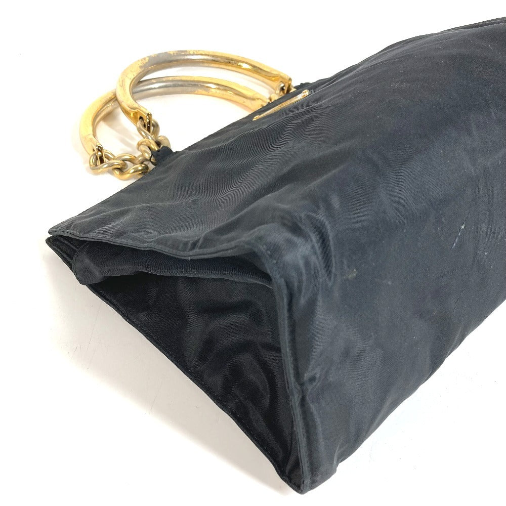 PRADA Triangle Logo Plate Metal Handle Bag Tote Bag Handbag Nylon Unisex Black