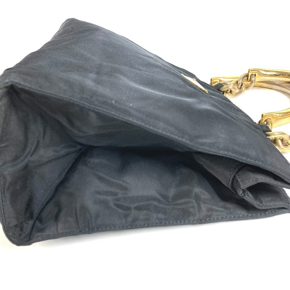 PRADA Triangle Logo Plate Metal Handle Bag Tote Bag Handbag Nylon Unisex Black