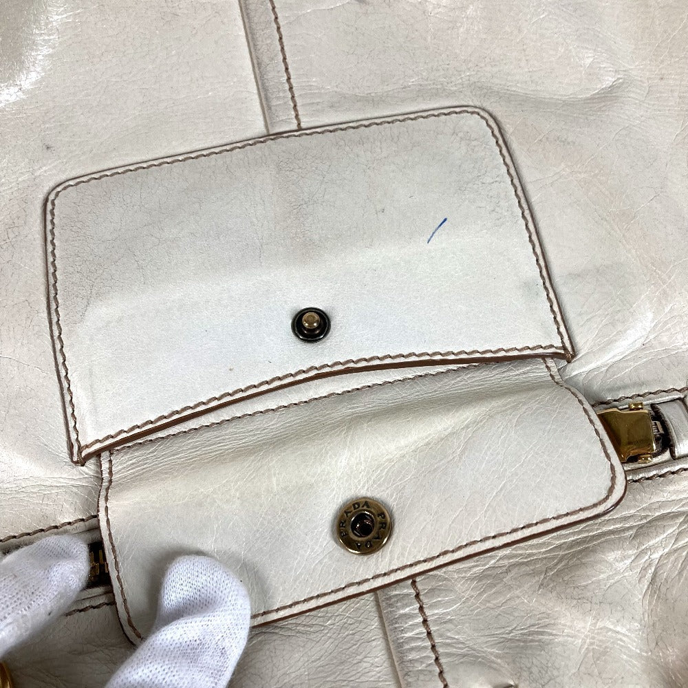 PRADA BR4220 Logo Bag Shoulder Tote Bag Shoulder Bag Leather Unisex Ivory
