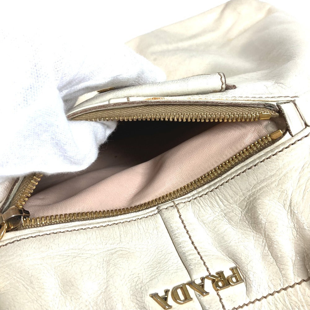 PRADA BR4220 Logo Bag Shoulder Tote Bag Shoulder Bag Leather Unisex Ivory