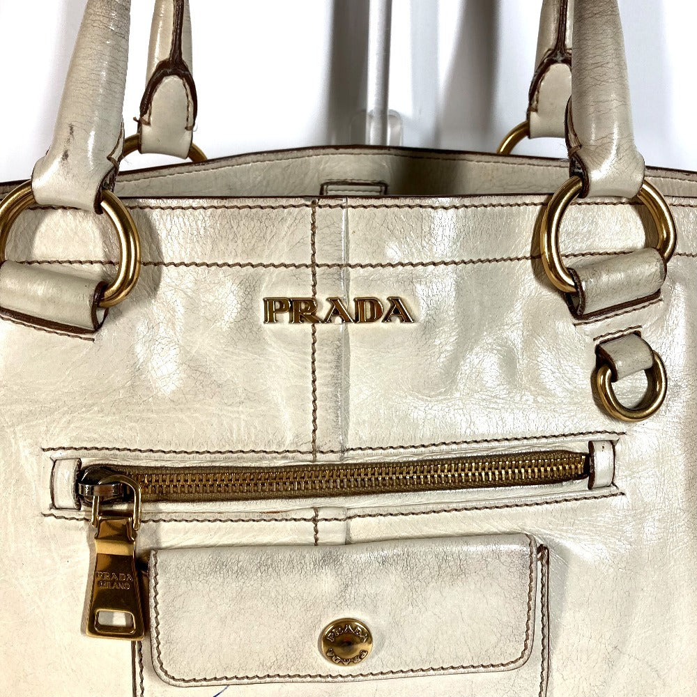 PRADA BR4220 Logo Bag Shoulder Tote Bag Shoulder Bag Leather Unisex Ivory
