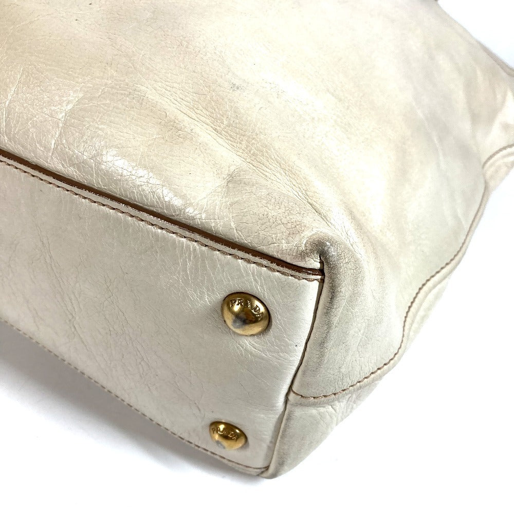 PRADA BR4220 Logo Bag Shoulder Tote Bag Shoulder Bag Leather Unisex Ivory