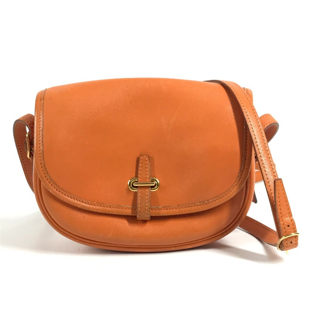 HERMES Vintage Balle de Golf Mini Flap Bag Crossbody Pouch Shoulder Bag Leather Unisex Orange