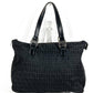 FENDI Zucchino Logo Handbag Shoulder Tote Bag Leather/Canvas Unisex Black