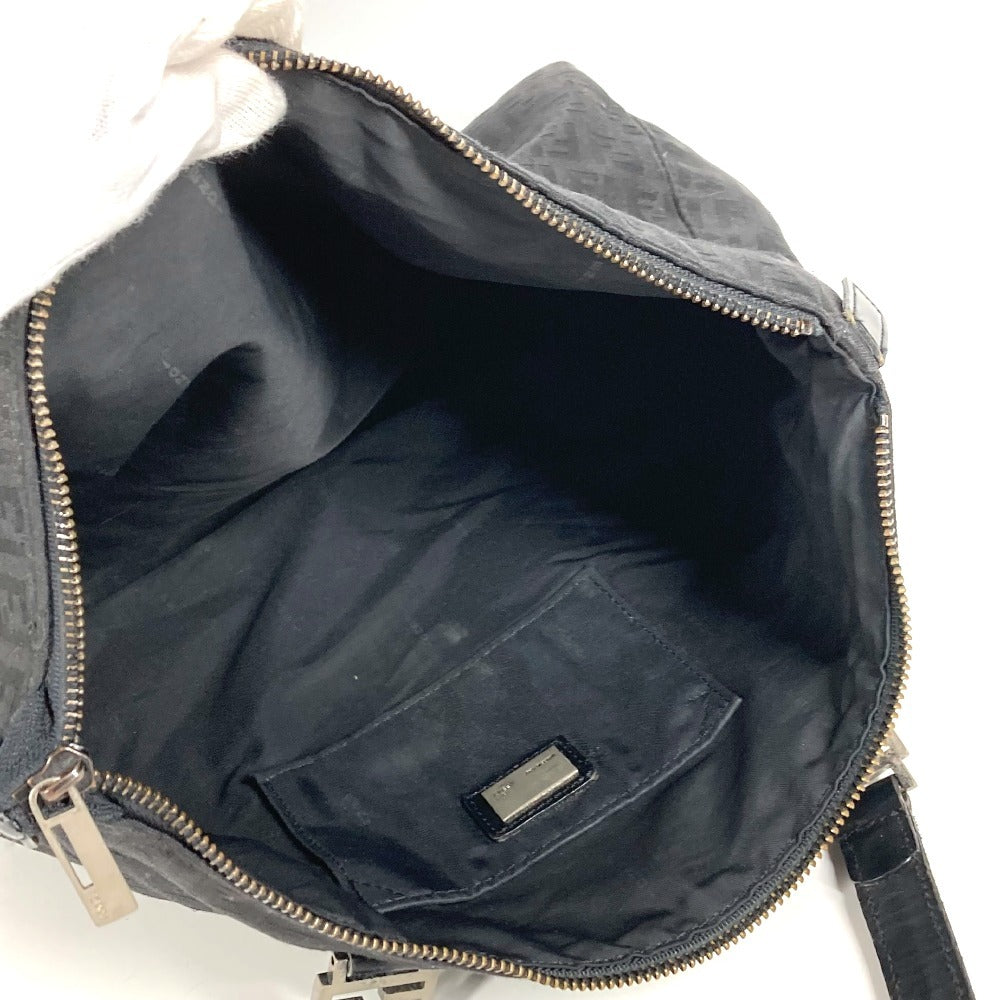 FENDI Zucchino Logo Handbag Shoulder Tote Bag Leather/Canvas Unisex Black