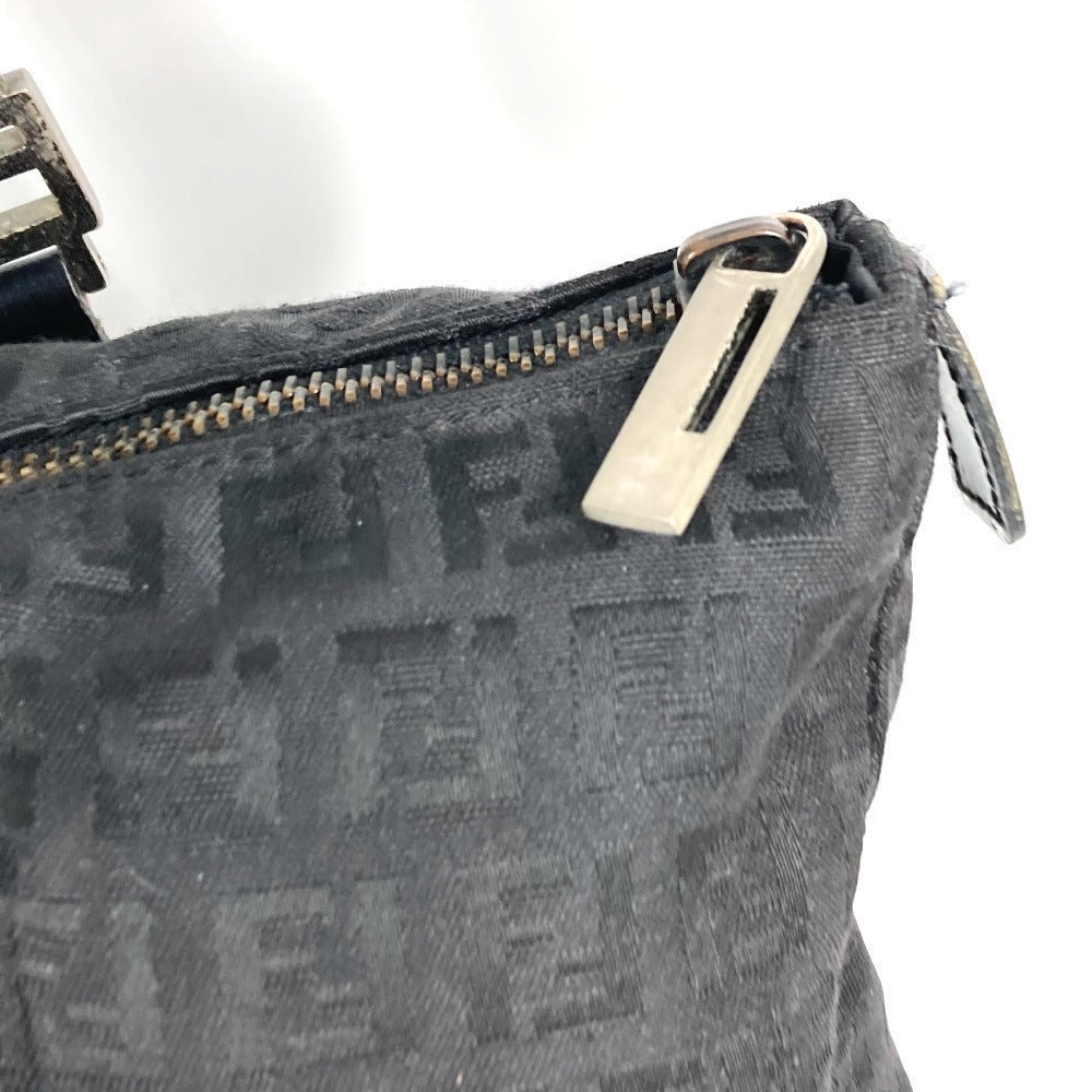 FENDI Zucchino Logo Handbag Shoulder Tote Bag Leather/Canvas Unisex Black