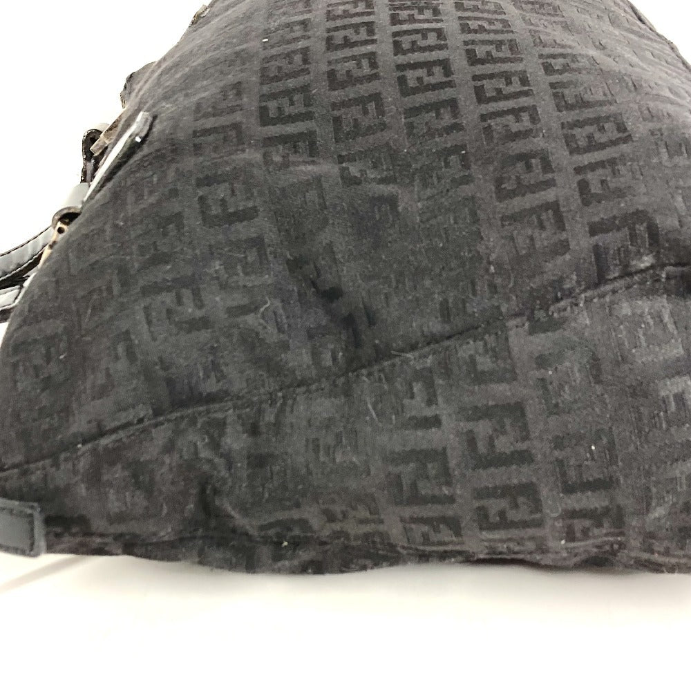 FENDI Zucchino Logo Handbag Shoulder Tote Bag Leather/Canvas Unisex Black