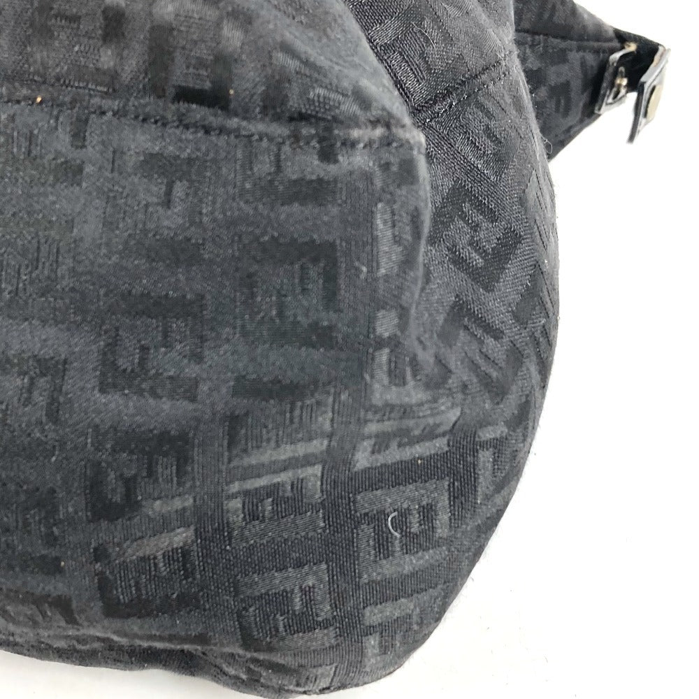 FENDI Zucchino Logo Handbag Shoulder Tote Bag Leather/Canvas Unisex Black