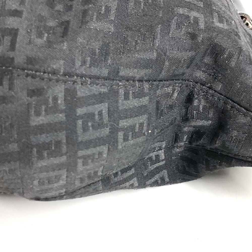 FENDI Zucchino Logo Handbag Shoulder Tote Bag Leather/Canvas Unisex Black