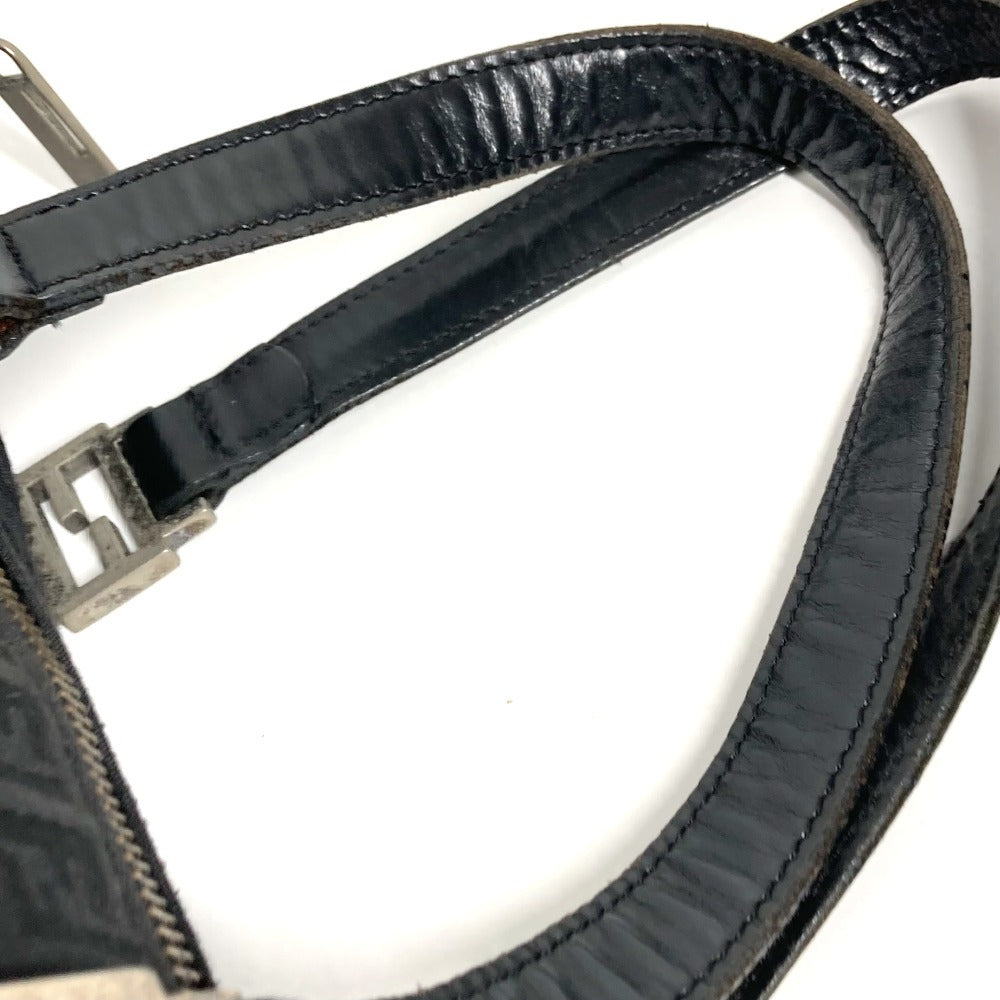 FENDI Zucchino Logo Handbag Shoulder Tote Bag Leather/Canvas Unisex Black