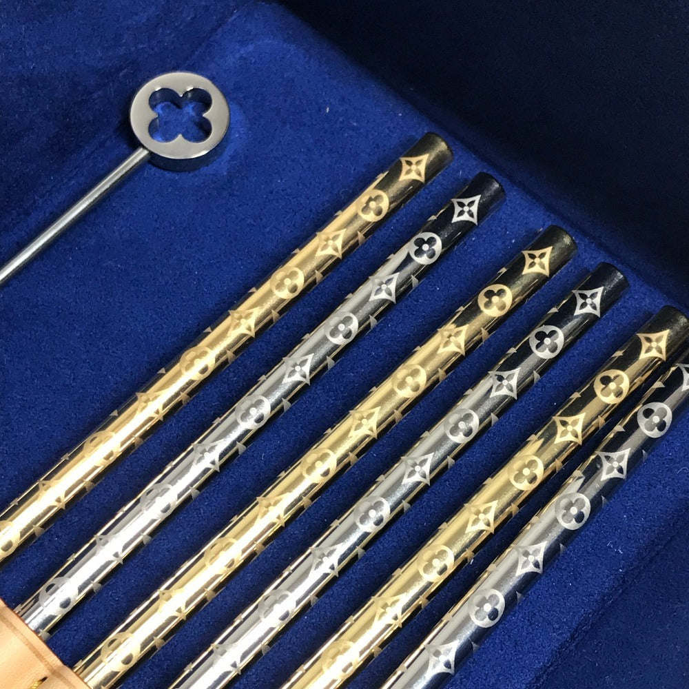 LOUIS VUITTON GI0477 モノグラム エテュイ6 パイユ ストロー6つ&ポーチセット インテリア カトラリー マドラー ストローホルダー オブジェ GP ユニセックス ブラウン