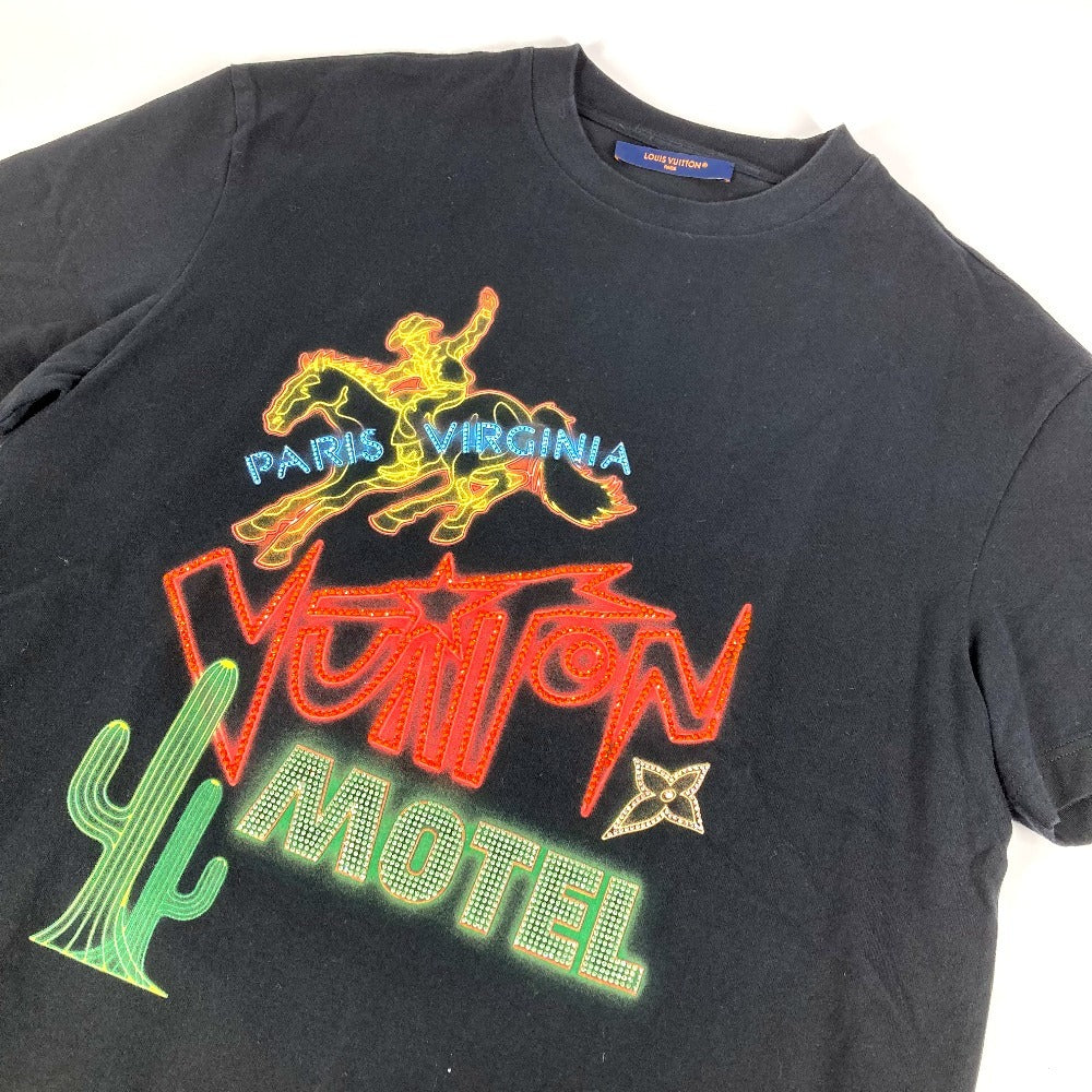 LOUIS VUITTON 2024年 ラインストーン ロゴ MOTEL アパレル トップス 半袖 Tシャツ 半袖Ｔシャツ コットン メンズ ブラック