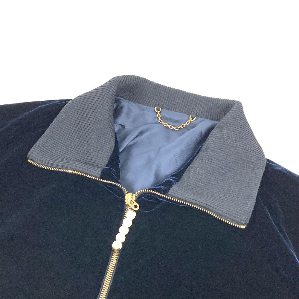 LOUIS VUITTON 2025年 ダミエ ロゴ ベロア ジップアップ フェイクパール パーカー アウター ジャンバー ブルゾン 上着 トップス RM252M ジャケット ビスコース メンズ ネイビー