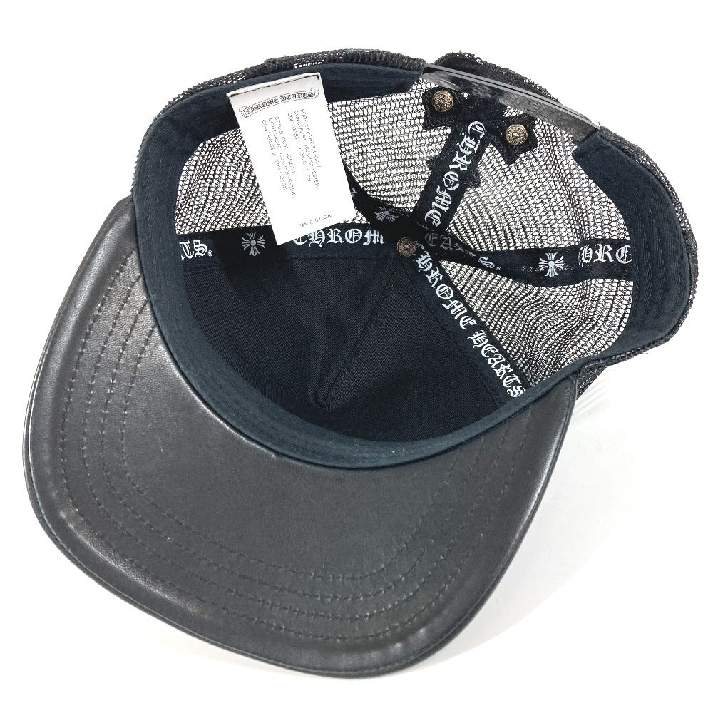 CHROME HEARTS Cemetary Cross Leather Patch Trucker Cap セメタリークロス レザーパッチ 革 帽子 キャップ帽 ベースボール メッシュ キャップ レザー ユニセックス ブラック