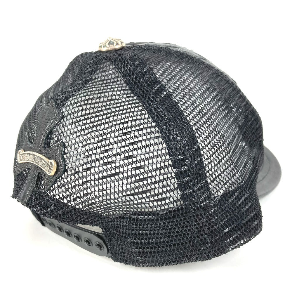 CHROME HEARTS Cemetary Cross Leather Patch Trucker Cap セメタリークロス レザーパッチ 革 帽子 キャップ帽 ベースボール メッシュ キャップ レザー ユニセックス ブラック