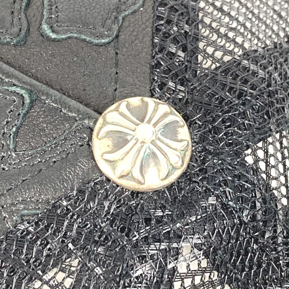 CHROME HEARTS Cemetary Cross Leather Patch Trucker Cap セメタリークロス レザーパッチ 革 帽子 キャップ帽 ベースボール メッシュ キャップ レザー ユニセックス ブラック