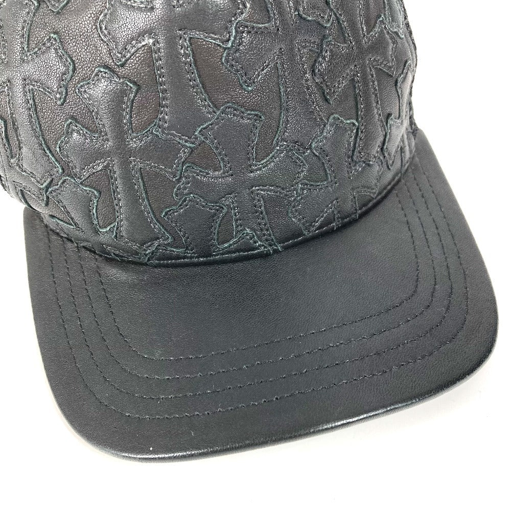 CHROME HEARTS Cemetary Cross Leather Patch Trucker Cap セメタリークロス レザーパッチ 革 帽子 キャップ帽 ベースボール メッシュ キャップ レザー ユニセックス ブラック