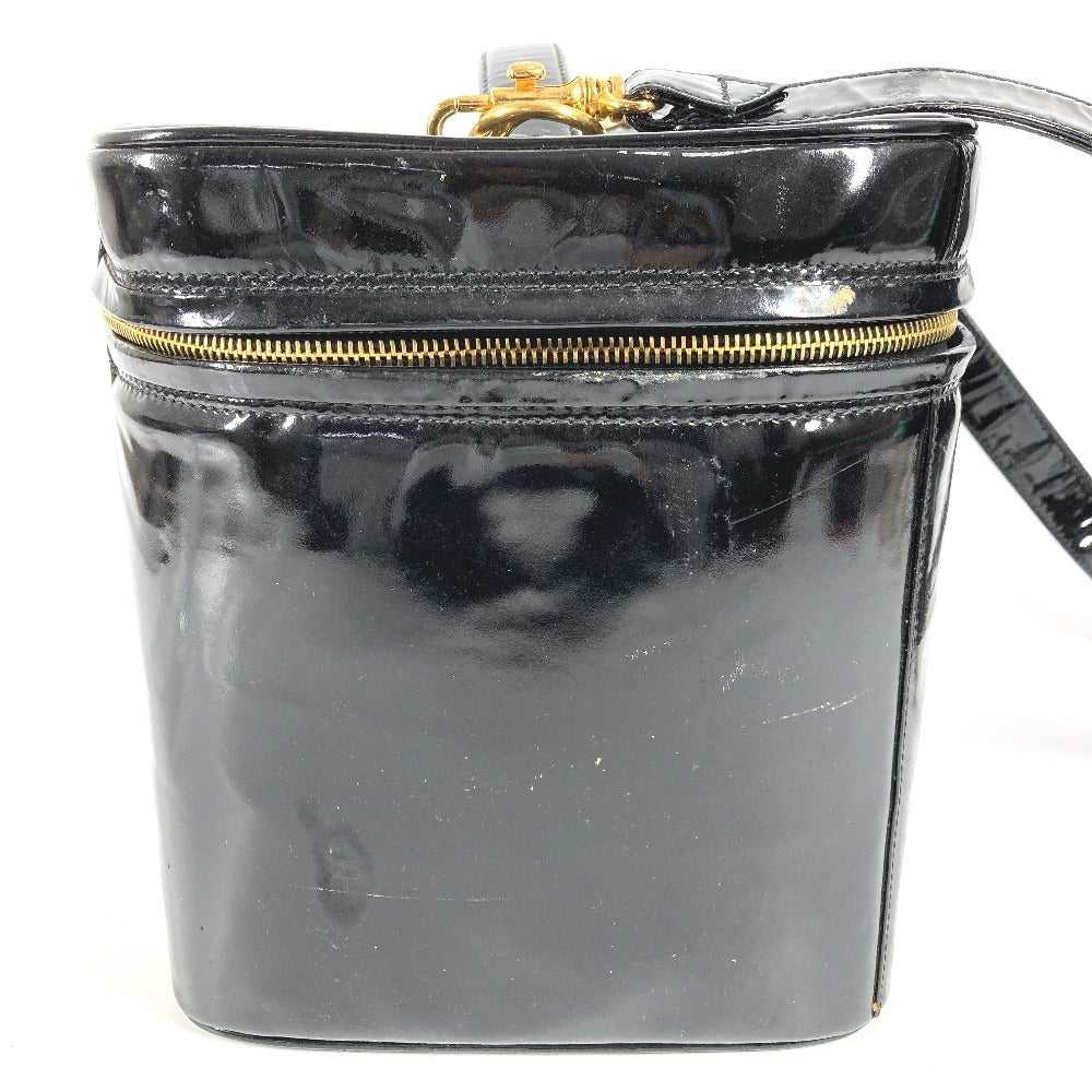 CHANEL ヴィンテージ CC ココマーク ロゴ バニティバッグ 肩掛け ショルダーバッグ 2WAYバッグ ハンドバッグ パテントレザー ユニセックス ブラック