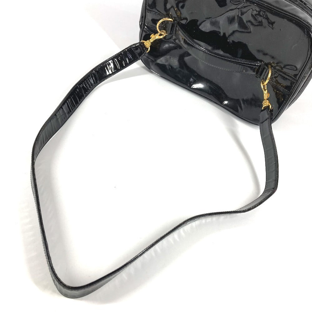 CHANEL ヴィンテージ CC ココマーク ロゴ バニティバッグ 肩掛け ショルダーバッグ 2WAYバッグ ハンドバッグ パテントレザー ユニセックス ブラック