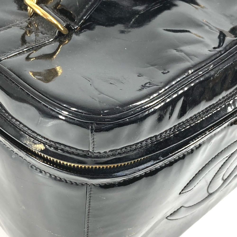 CHANEL ヴィンテージ CC ココマーク ロゴ バニティバッグ 肩掛け ショルダーバッグ 2WAYバッグ ハンドバッグ パテントレザー ユニセックス ブラック