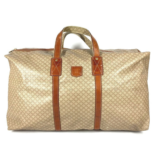 CELINE ヴィンテージ マカダム ロゴ カバン 旅行バッグ トラベルバッグ ハンドバッグ ボストンバッグ PVC/レザー ユニセックス ベージュ