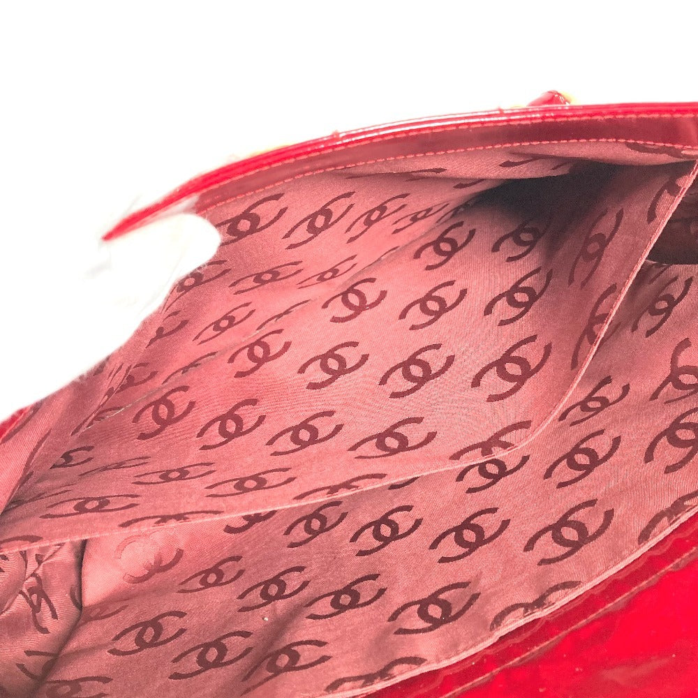 CHANEL CC ココマーク ロゴ チョコバー カバン 肩掛け トートバッグ Wチェーン ショルダーバッグ エナメル レディース レッド