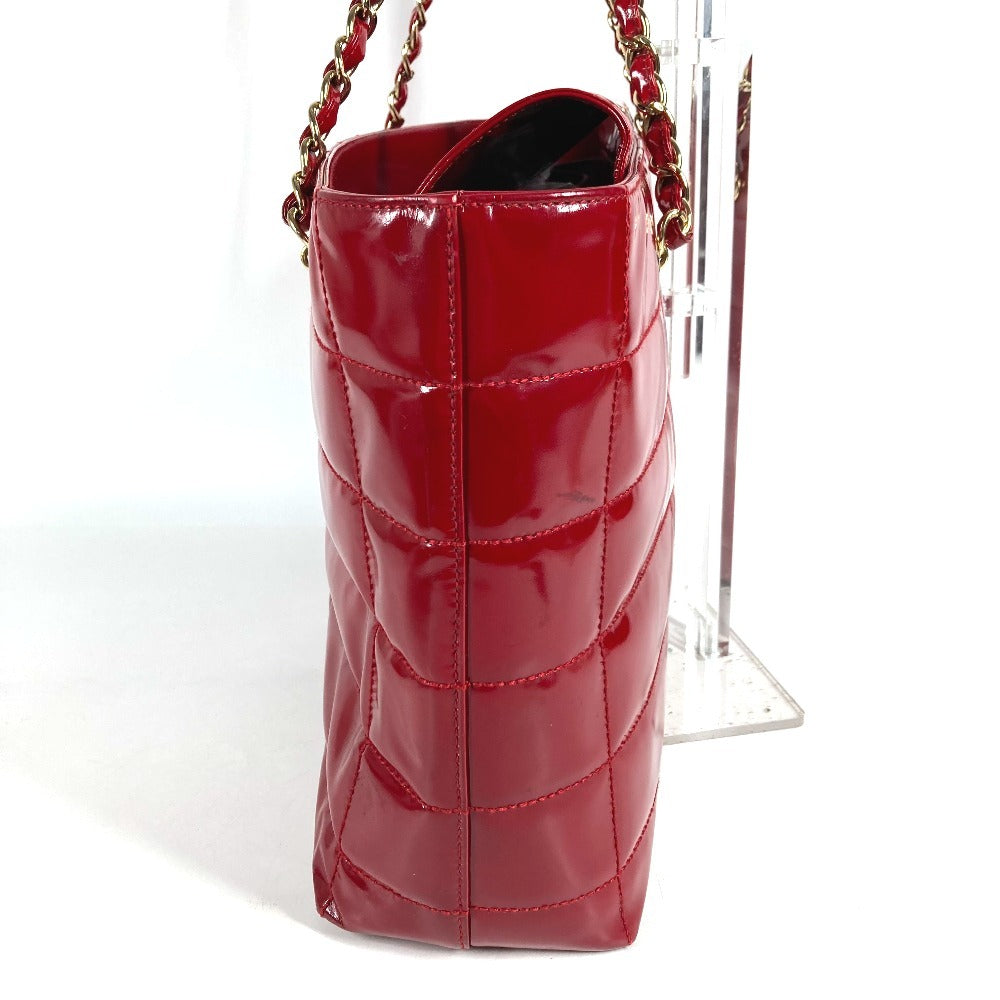 CHANEL CC ココマーク ロゴ チョコバー カバン 肩掛け トートバッグ Wチェーン ショルダーバッグ エナメル レディース レッド