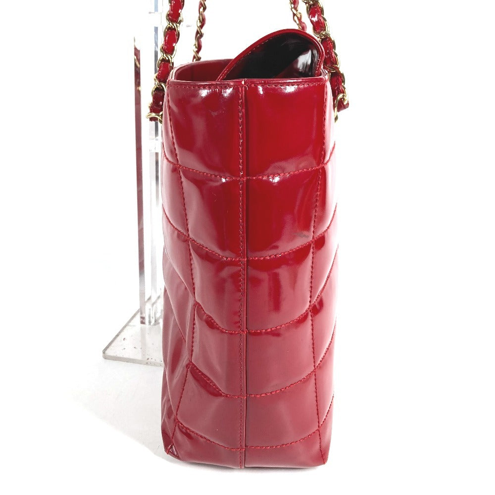 CHANEL CC ココマーク ロゴ チョコバー カバン 肩掛け トートバッグ Wチェーン ショルダーバッグ エナメル レディース レッド