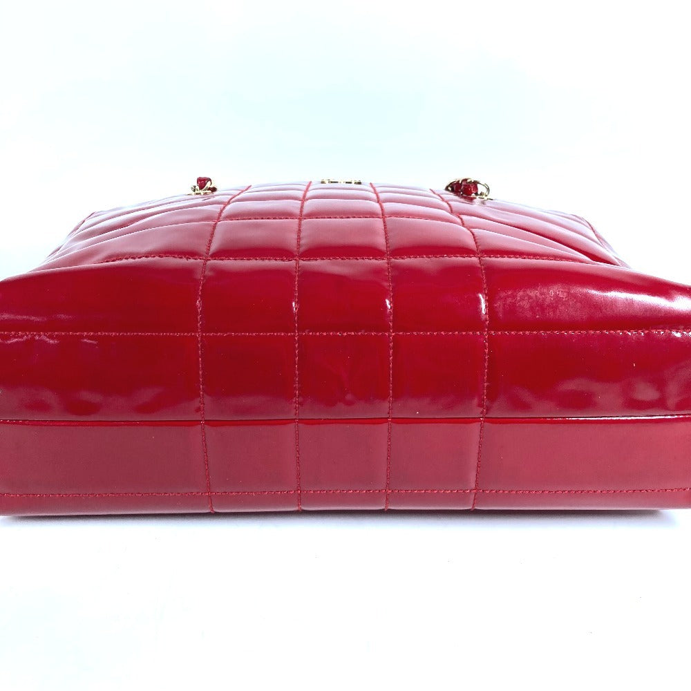 CHANEL CC ココマーク ロゴ チョコバー カバン 肩掛け トートバッグ Wチェーン ショルダーバッグ エナメル レディース レッド