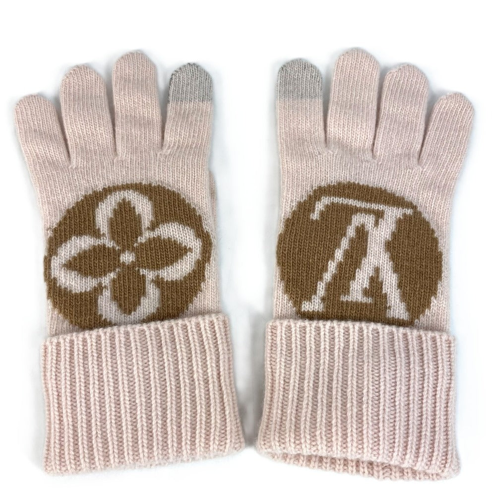 LOUIS VUITTON M79254 flight mode LV medallion maille glove Gloves Accessories gloves wool Camel Rose Beige Used
