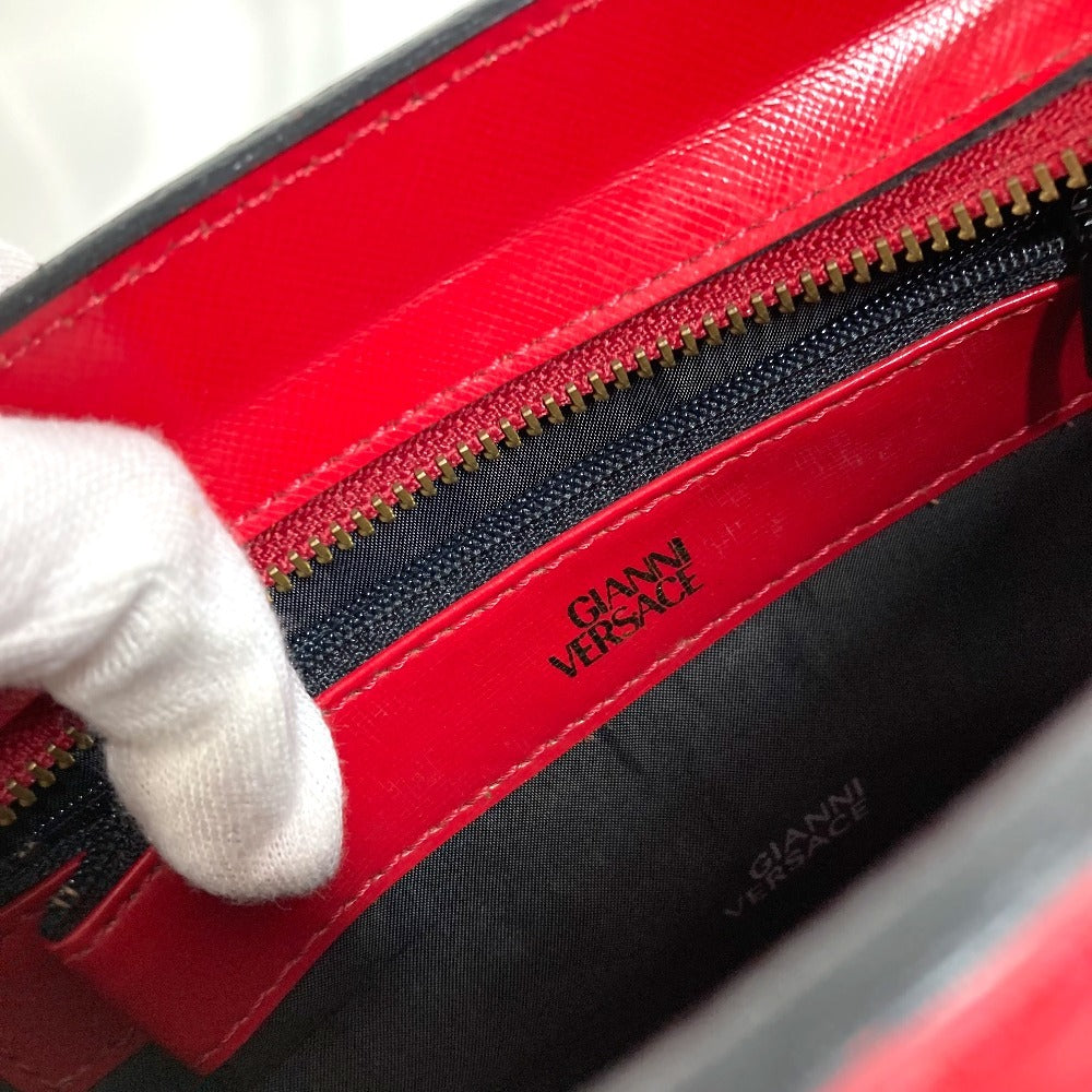 VERSACE vintage Sunburst logo Bag, Tote Bag, Chain Charm, Key Holder Included Hand Bag Leather Red Used