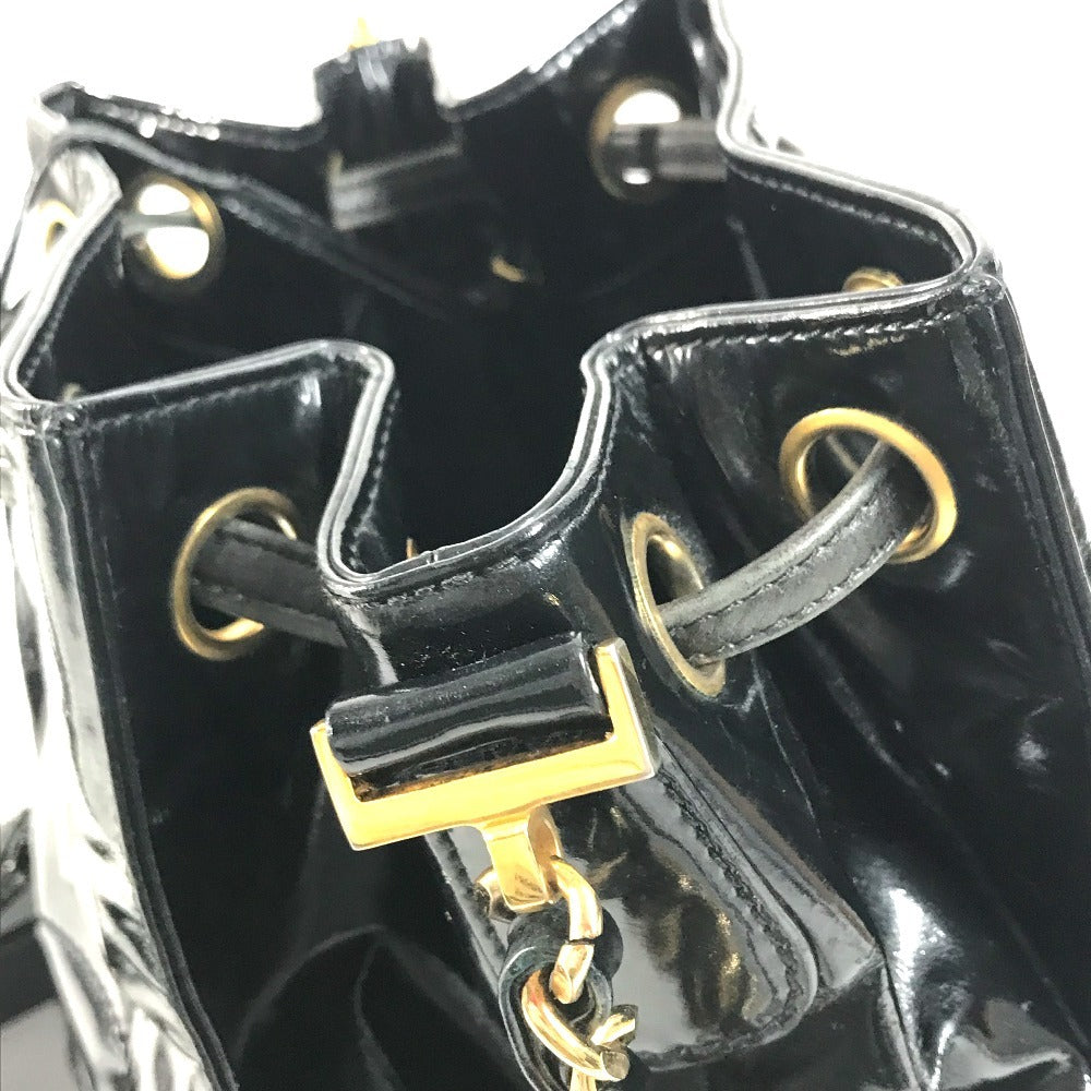 CHANEL vintage Drawstring bag CC CC Mark logo Chain bag, crossbody bag with pouch Shoulder Bag enamel Black/GoldHardware Used