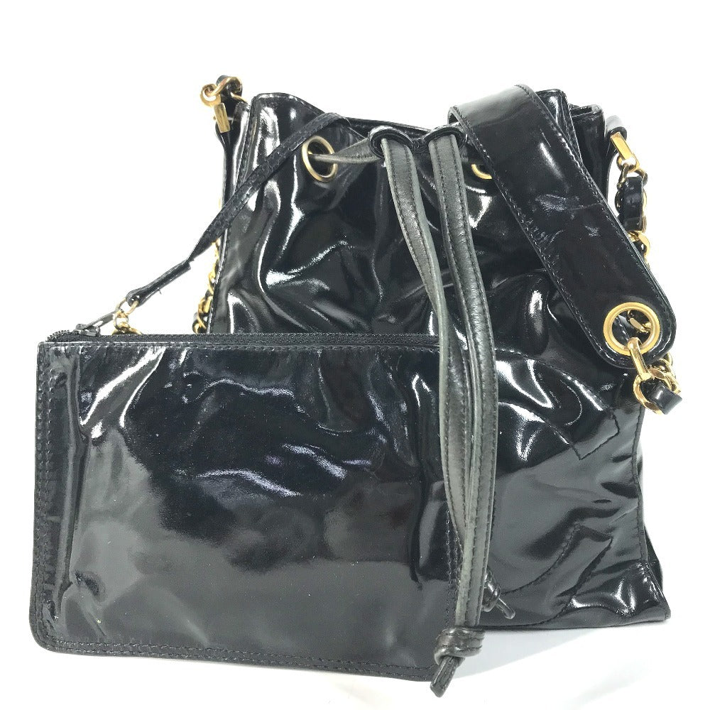CHANEL vintage Drawstring bag CC CC Mark logo Chain bag, crossbody bag with pouch Shoulder Bag enamel Black/GoldHardware Used