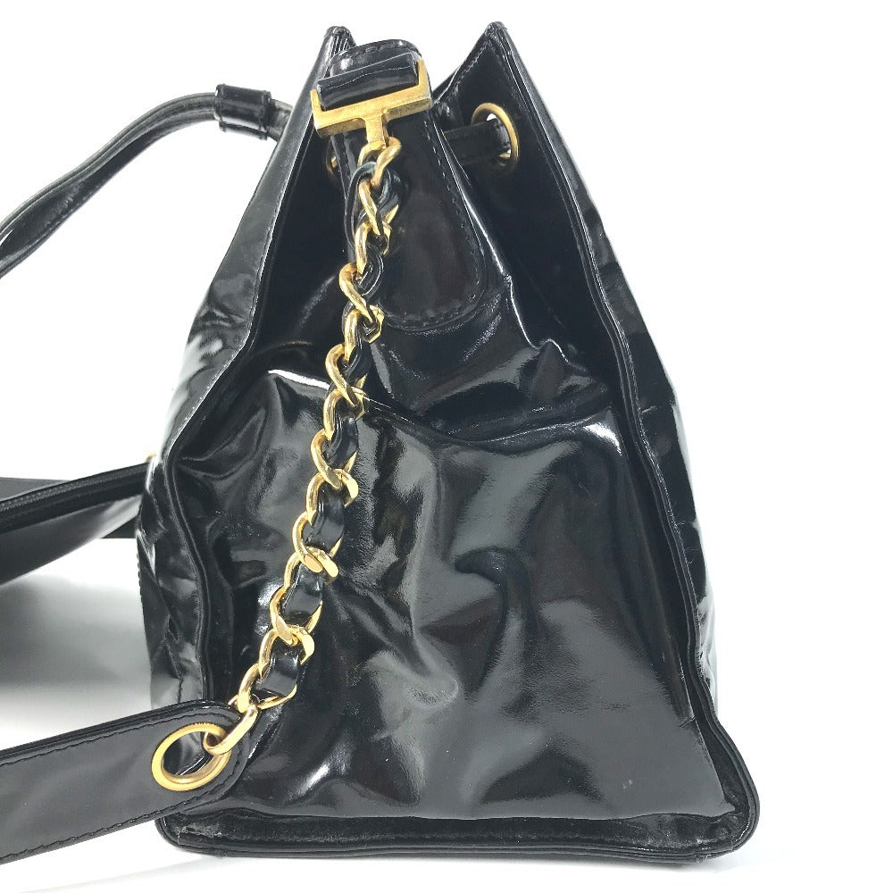 CHANEL vintage Drawstring bag CC CC Mark logo Chain bag, crossbody bag with pouch Shoulder Bag enamel Black/GoldHardware Used