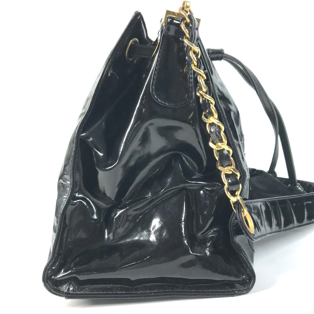 CHANEL vintage Drawstring bag CC CC Mark logo Chain bag, crossbody bag with pouch Shoulder Bag enamel Black/GoldHardware Used