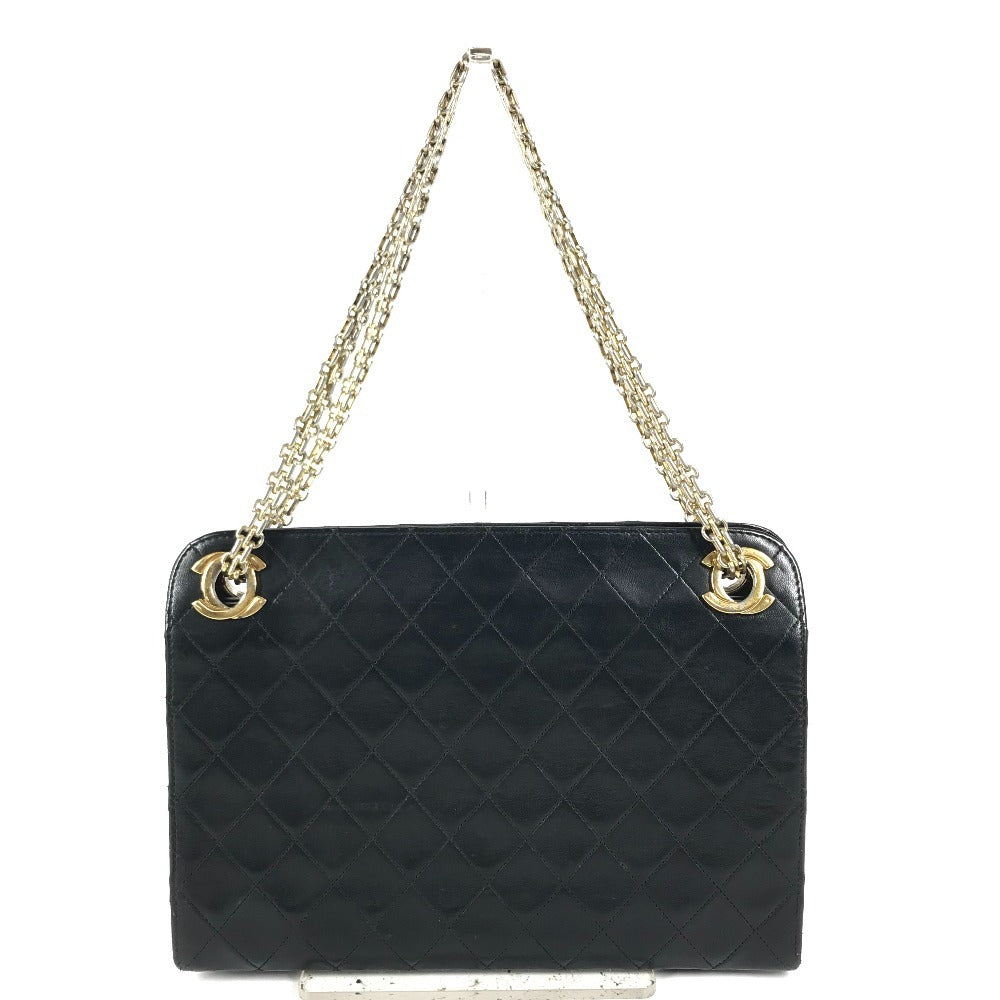CHANEL vintage Kisslock Matelasse Quilted Shoulder bag Double Chain Chain bag Shoulder Bag Leather Black/Gold Used