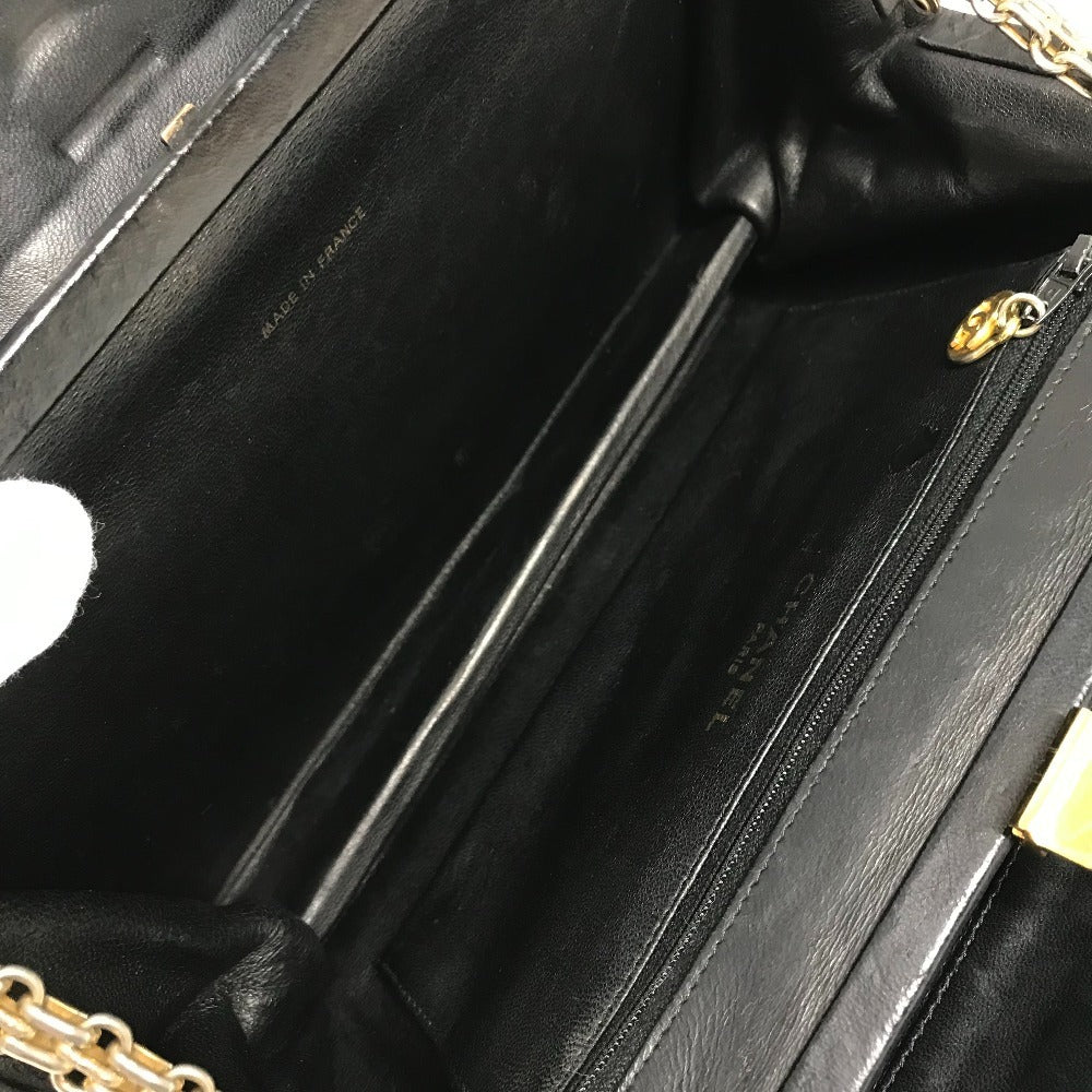 CHANEL vintage Kisslock Matelasse Quilted Shoulder bag Double Chain Chain bag Shoulder Bag Leather Black/Gold Used