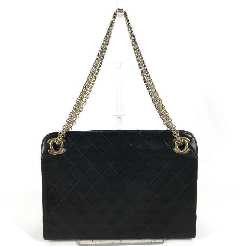 CHANEL vintage Kisslock Matelasse Quilted Shoulder bag Double Chain Chain bag Shoulder Bag Leather Black/Gold Used
