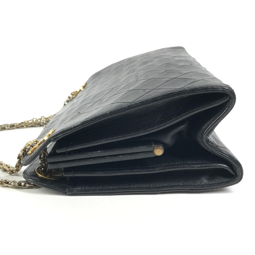 CHANEL vintage Kisslock Matelasse Quilted Shoulder bag Double Chain Chain bag Shoulder Bag Leather Black/Gold Used