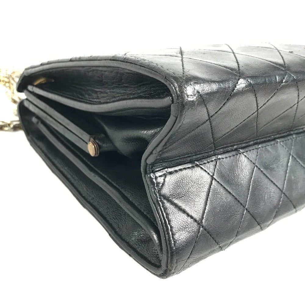 CHANEL vintage Kisslock Matelasse Quilted Shoulder bag Double Chain Chain bag Shoulder Bag Leather Black/Gold Used
