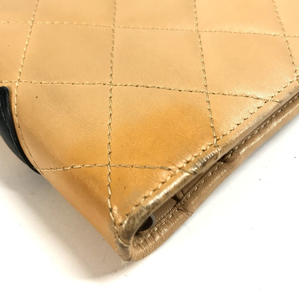 CHANEL Cambon Line CC CC Mark logo Bifold System Planner Stationery Notebook cover Leather Beige/Black Used